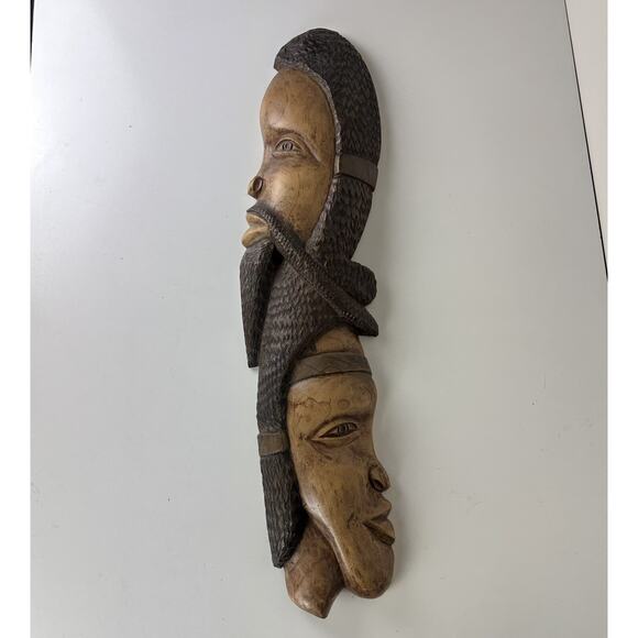 Unbranded Other - African Folk Art Man Woman Wood Hand Carved Wall Hanging Sculpture Decor